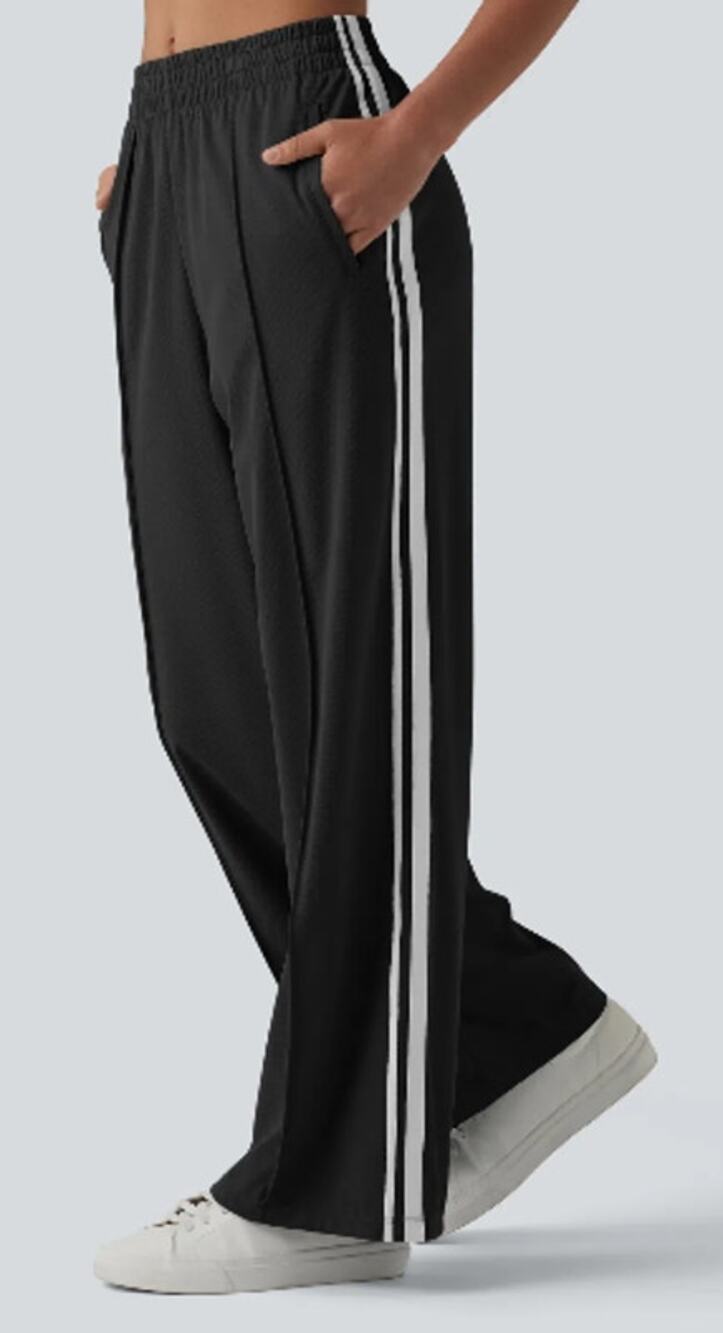 New Halara Wide Leg Track Pants Black White Side Stripes Size Small